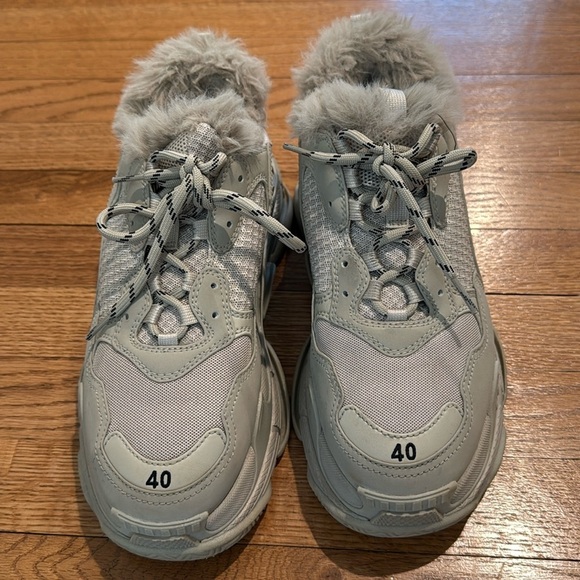 Balenciaga Gray Fur-Lined Sneakers - Picture 1 of 4